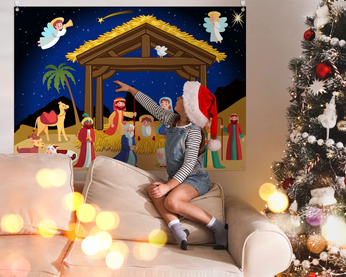Yexiya Christmas Nativity Felt Story Board Set for Kids – 3.4 ft Wall Decor