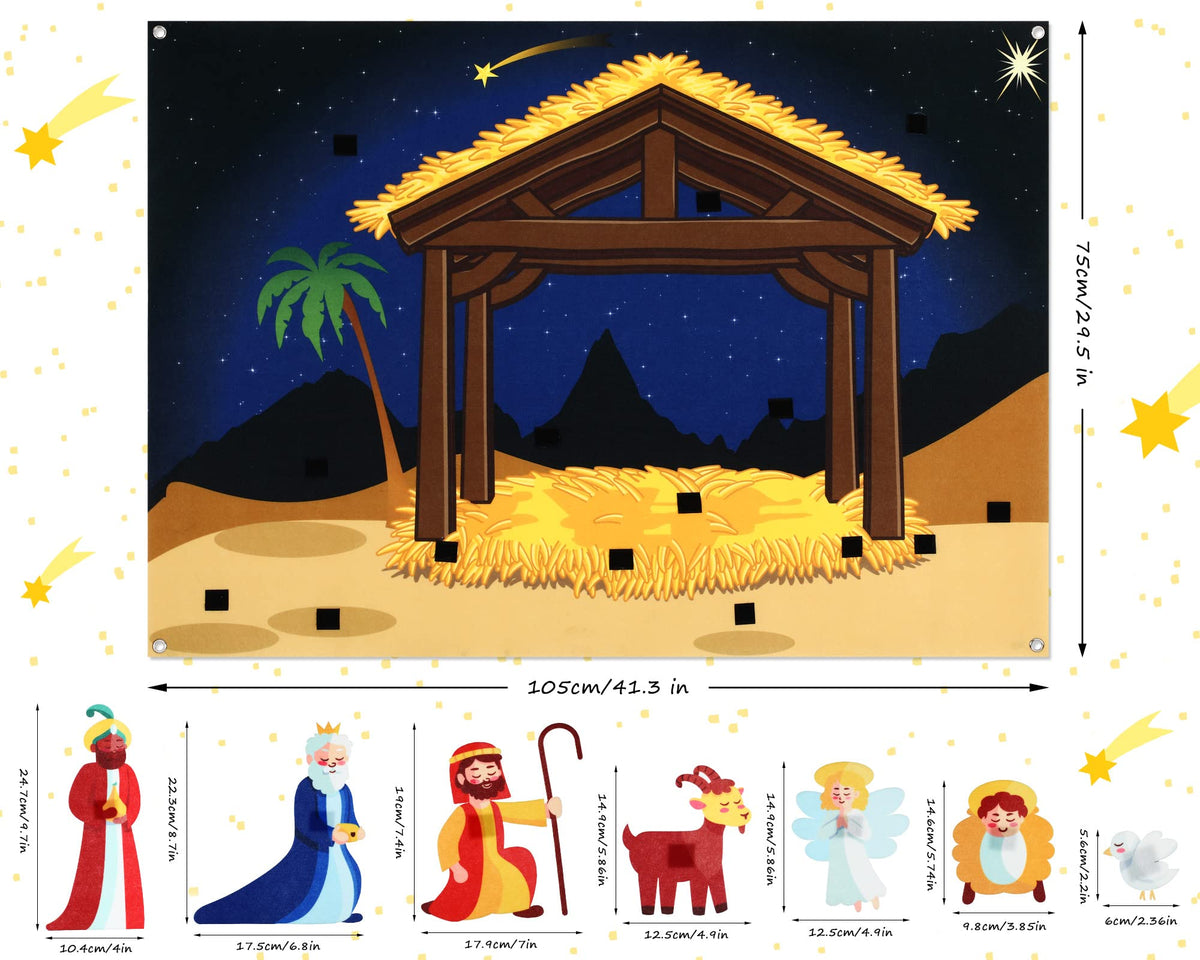 Yexiya Christmas Nativity Felt Story Board Set for Kids – 3.4 ft Wall Decor