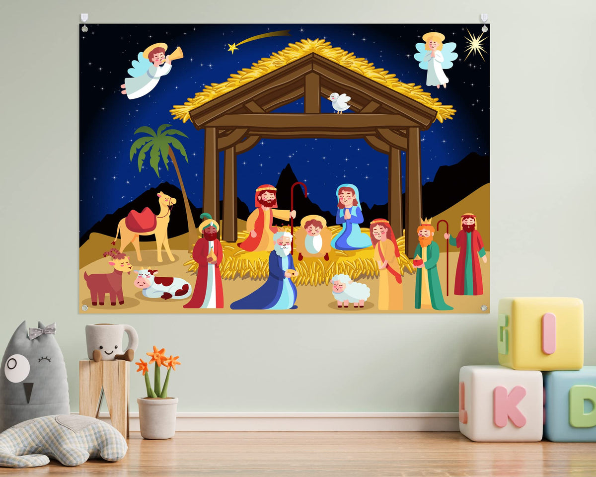 Yexiya Christmas Nativity Felt Story Board Set for Kids – 3.4 ft Wall Decor