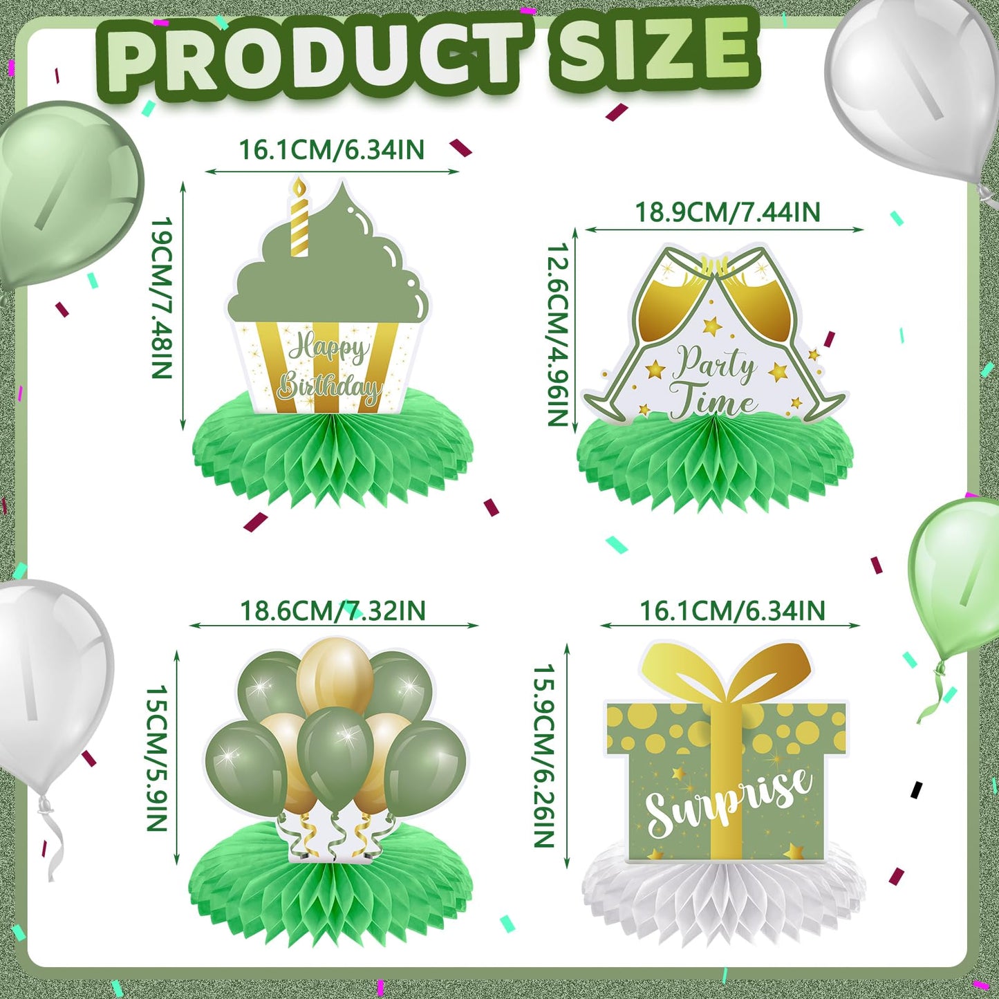Yexiya 8 Pcs Sage Green Birthday Centerpieces – Happy Birthday Honeycomb Table Toppers