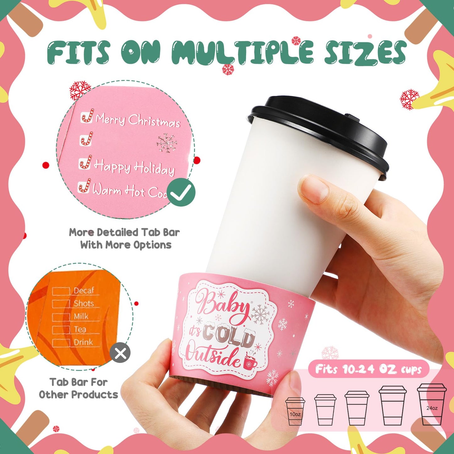 Yexiya 60 Pieces Christmas Cup Sleeves – Baby It's Cold Outside (Pink & Silver) for 12oz/16oz Cups