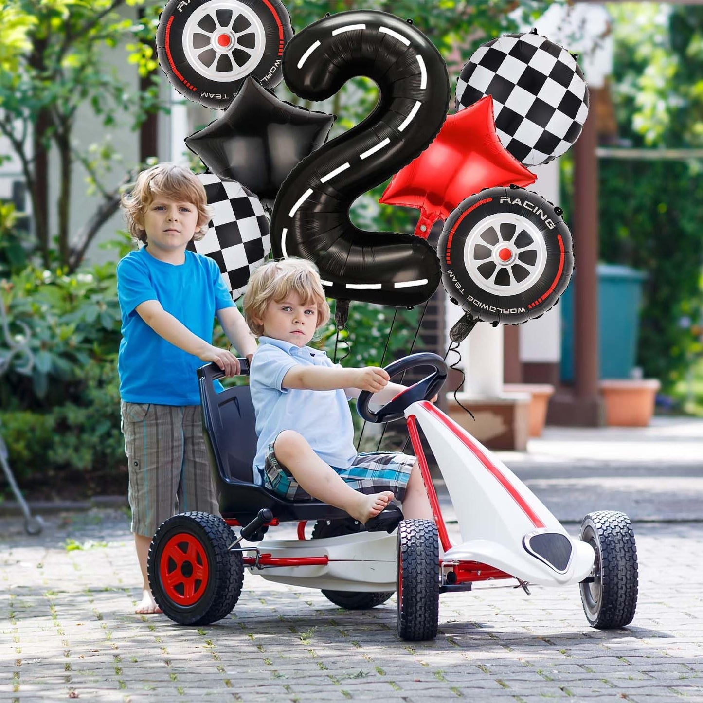 Yexnum Race Car Balloons – 40in Racetrack Number 2 Balloon Set (7 Pcs) – Black Party Decor