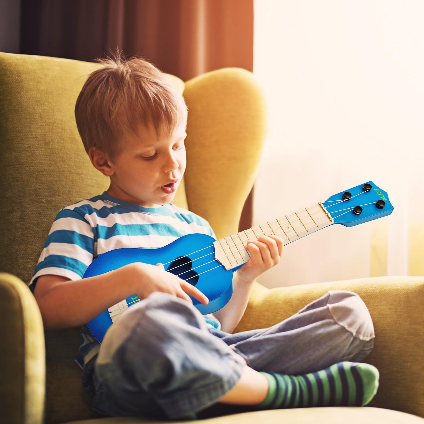 YEZI Kids Toy Classical Ukulele – Blue Mini Ukulele for Early Music Education