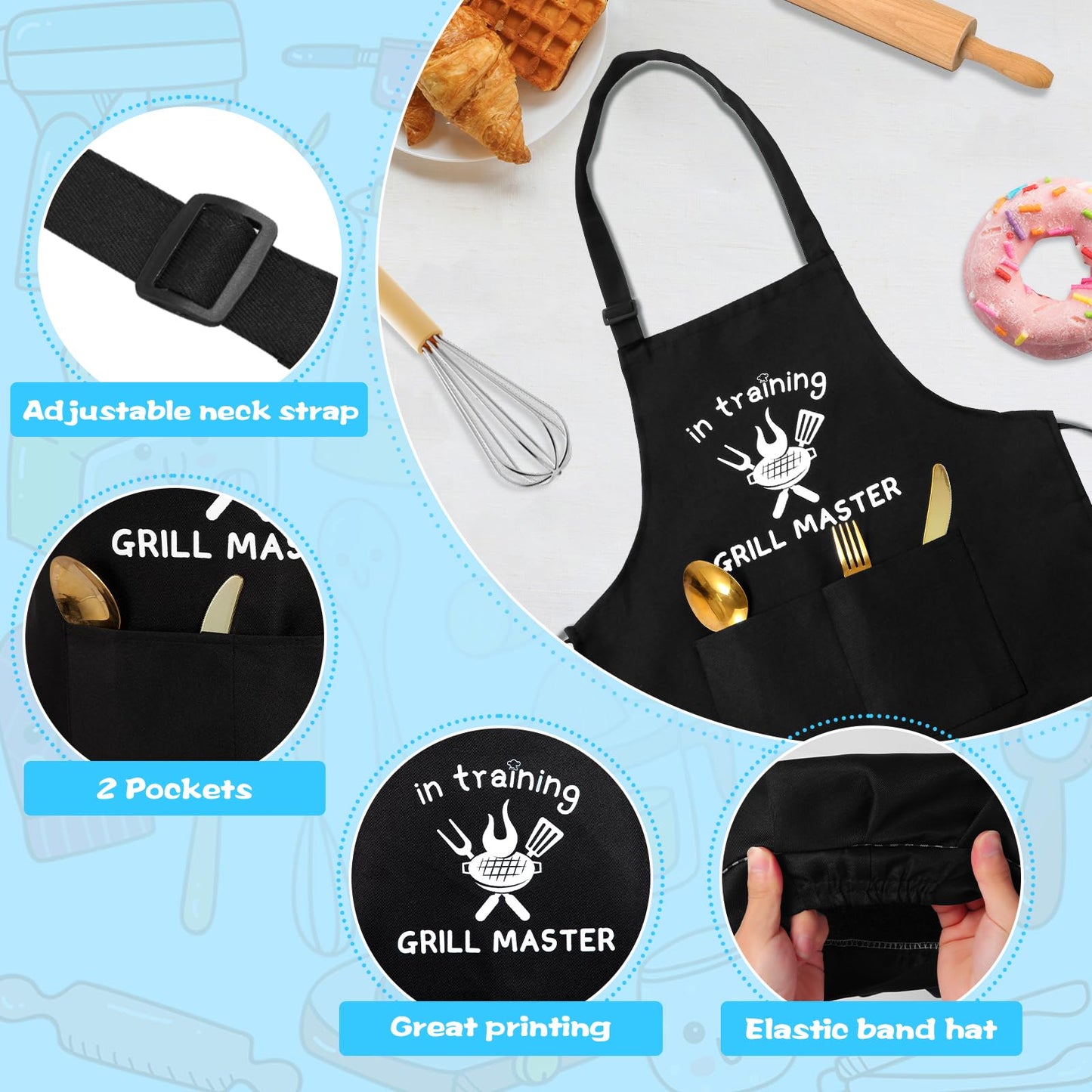 YFDFFSDCY Kids Apron & Chef Hat Set – GRILL MASTER in Training | Adjustable, Waterproof