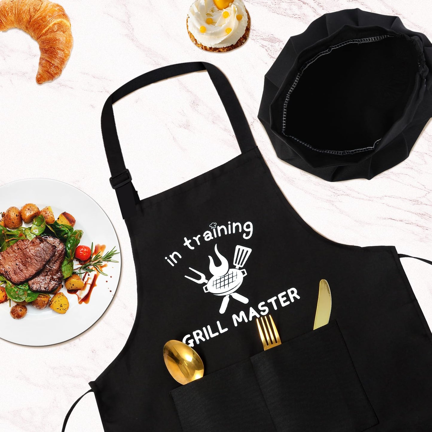 YFDFFSDCY Kids Apron & Chef Hat Set – GRILL MASTER in Training | Adjustable, Waterproof