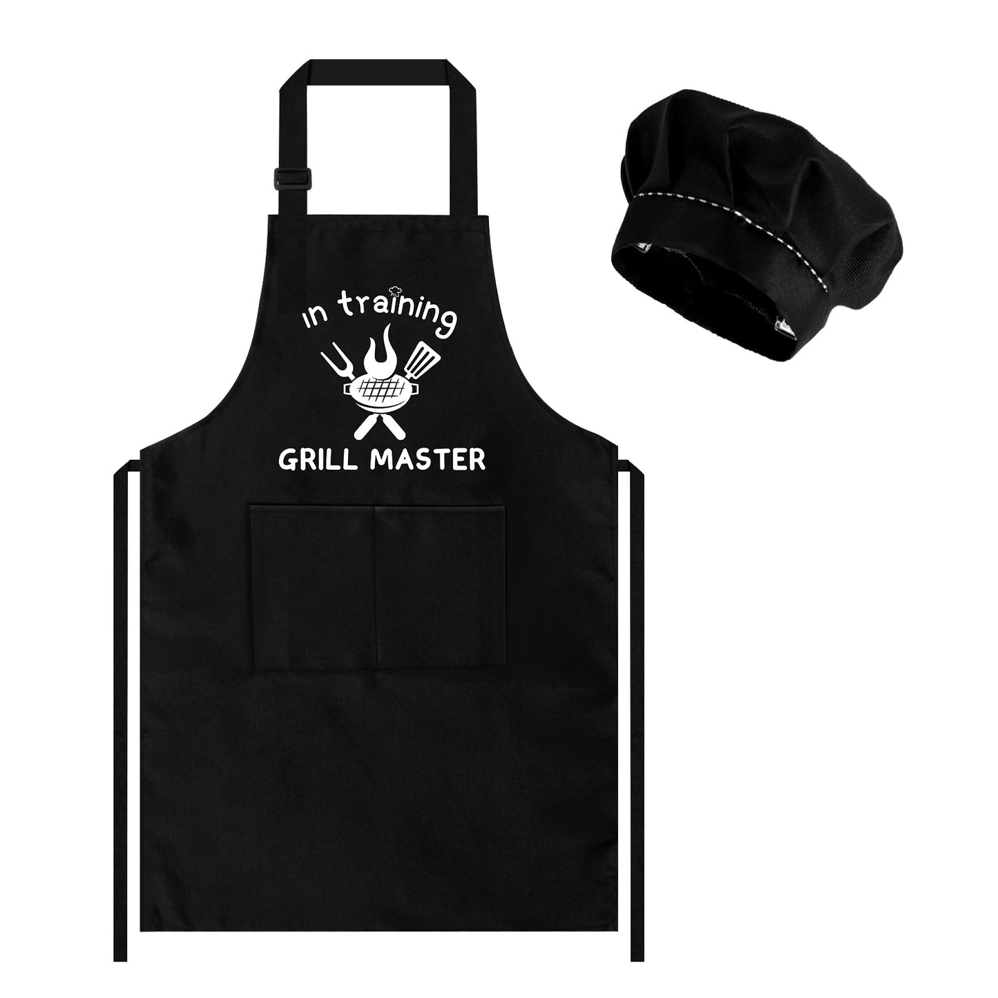 YFDFFSDCY Kids Apron & Chef Hat Set – GRILL MASTER in Training | Adjustable, Waterproof