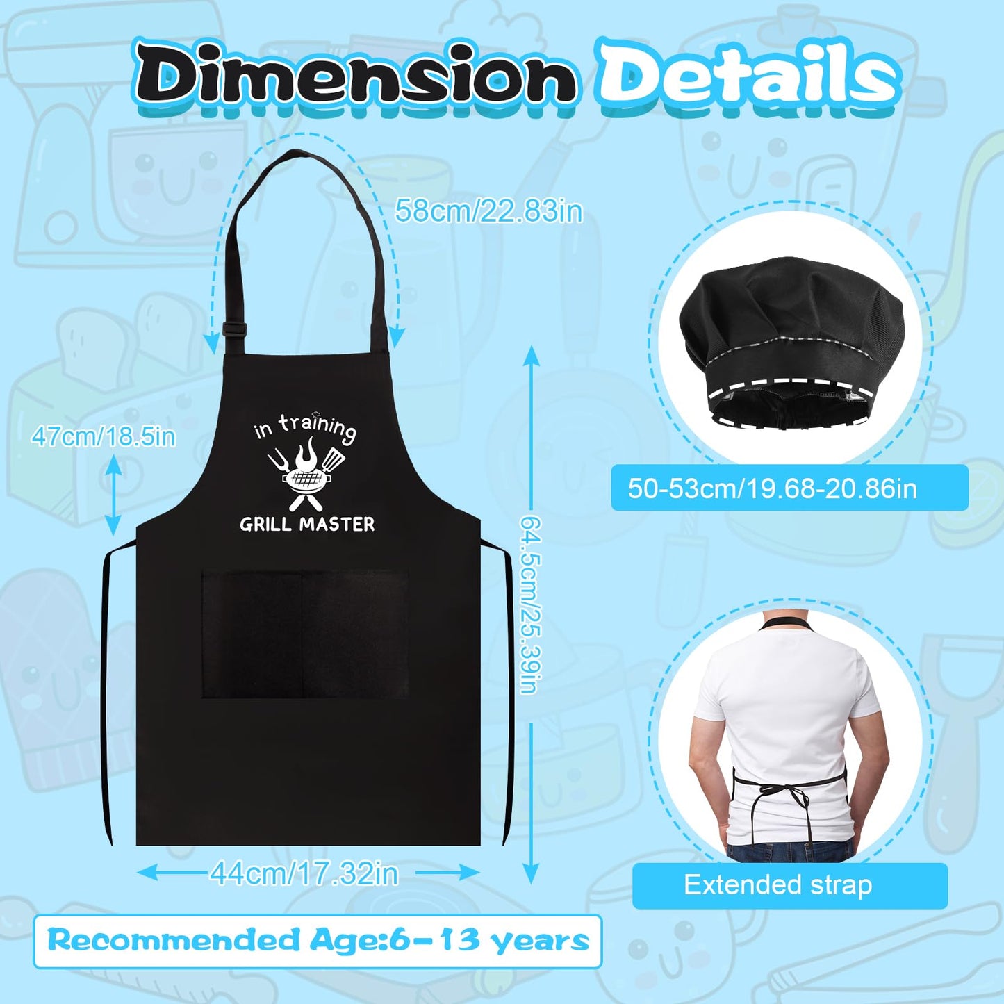 YFDFFSDCY Kids Apron & Chef Hat Set – GRILL MASTER in Training | Adjustable, Waterproof