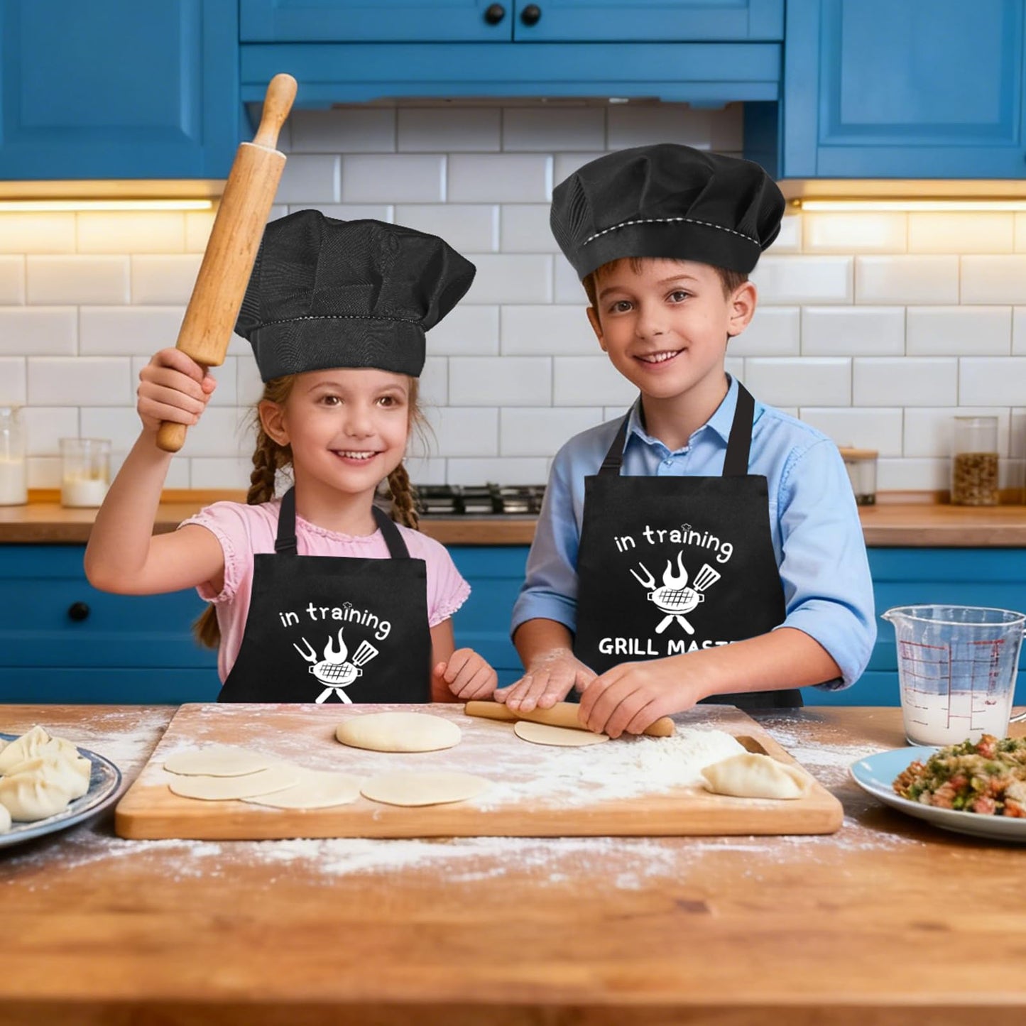 YFDFFSDCY Kids Apron & Chef Hat Set – GRILL MASTER in Training | Adjustable, Waterproof