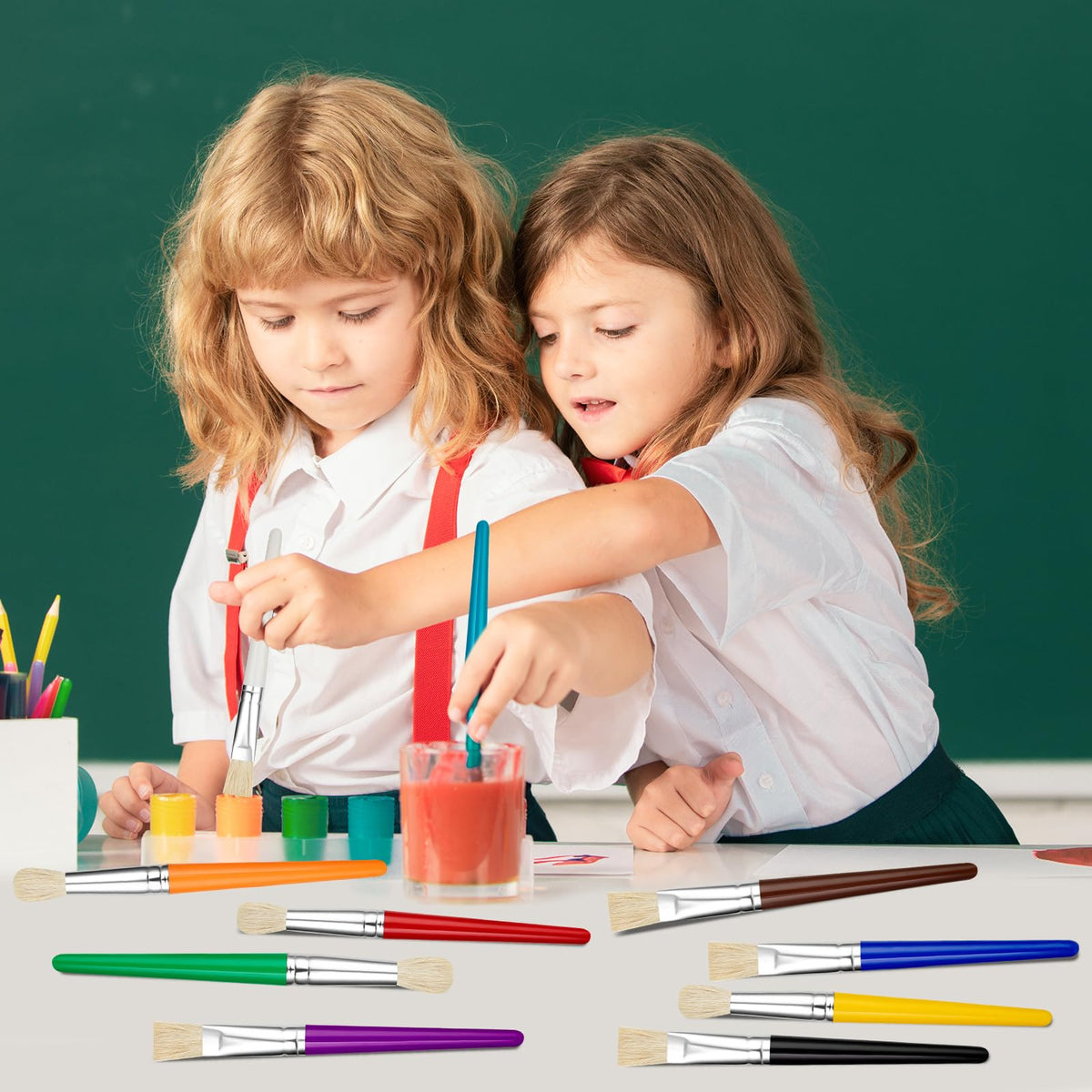 YGAOHF 20 Pcs Kids Paint Brushes Bulk - Round & Flat, Easy Grip for Washable Paints