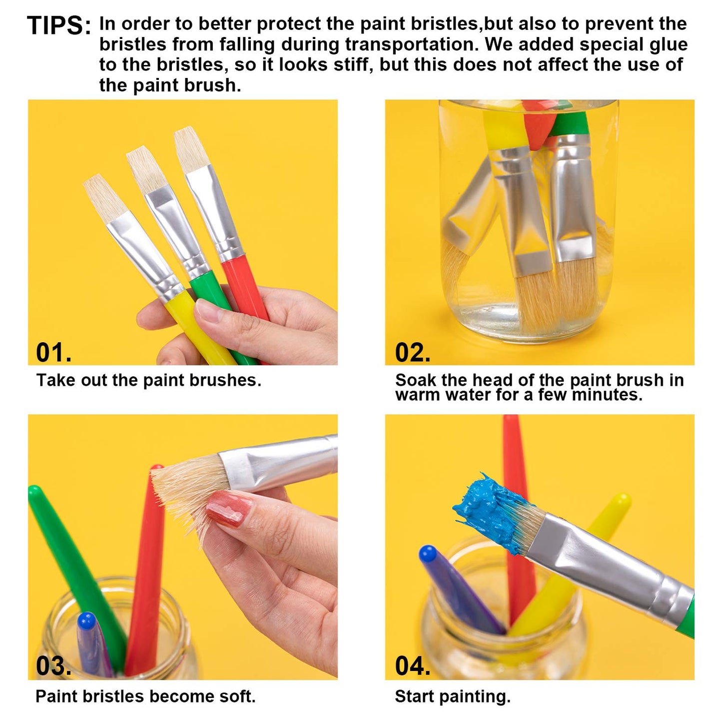 YGAOHF Kids Paint Brushes Set – 10 Large, Washable, Easy-Grip Round & Flat Brushes