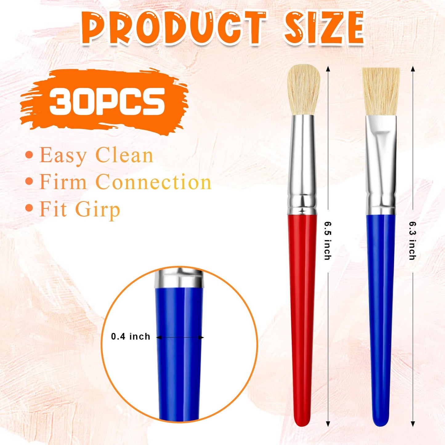 YGAOHF 30 Pcs Kids Paint Brushes Set – Large Round & Flat Preschool Brushes for Acrylic & Washable Paint