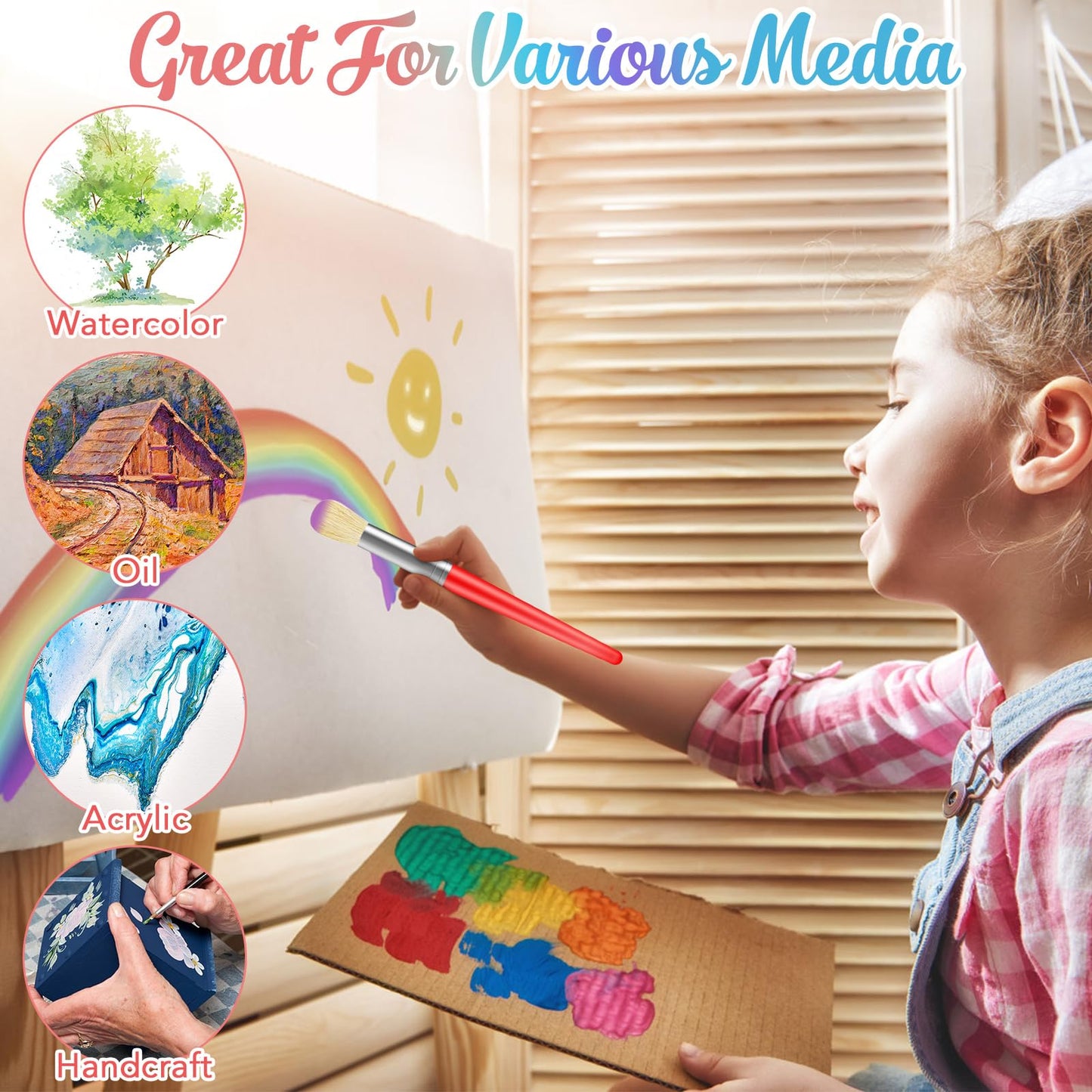 YGAOHF Kids Paint Brushes Set – 10 Large, Washable, Easy-Grip Round & Flat Brushes