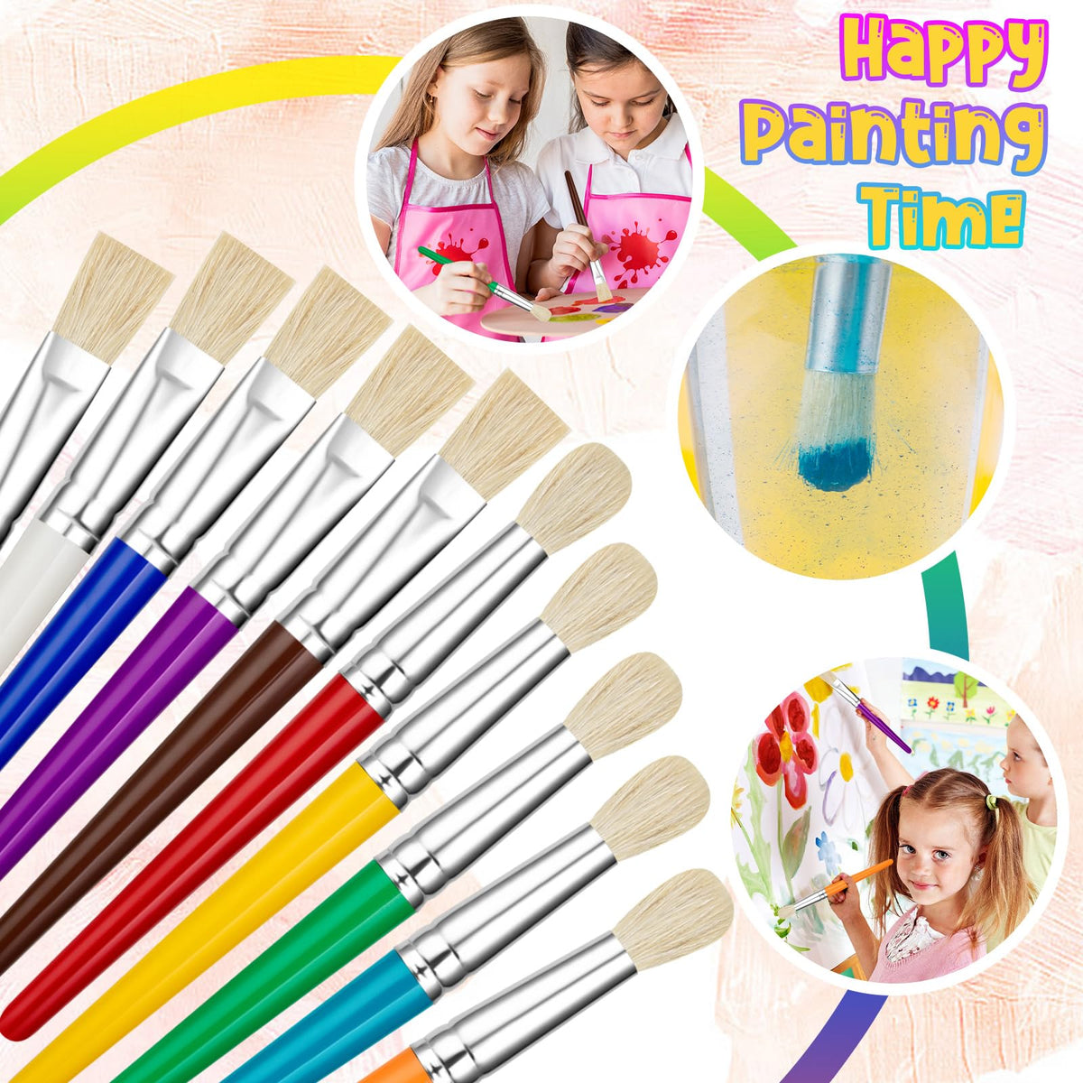 YGAOHF 20 Pcs Kids Paint Brushes Bulk - Round & Flat, Easy Grip for Washable Paints