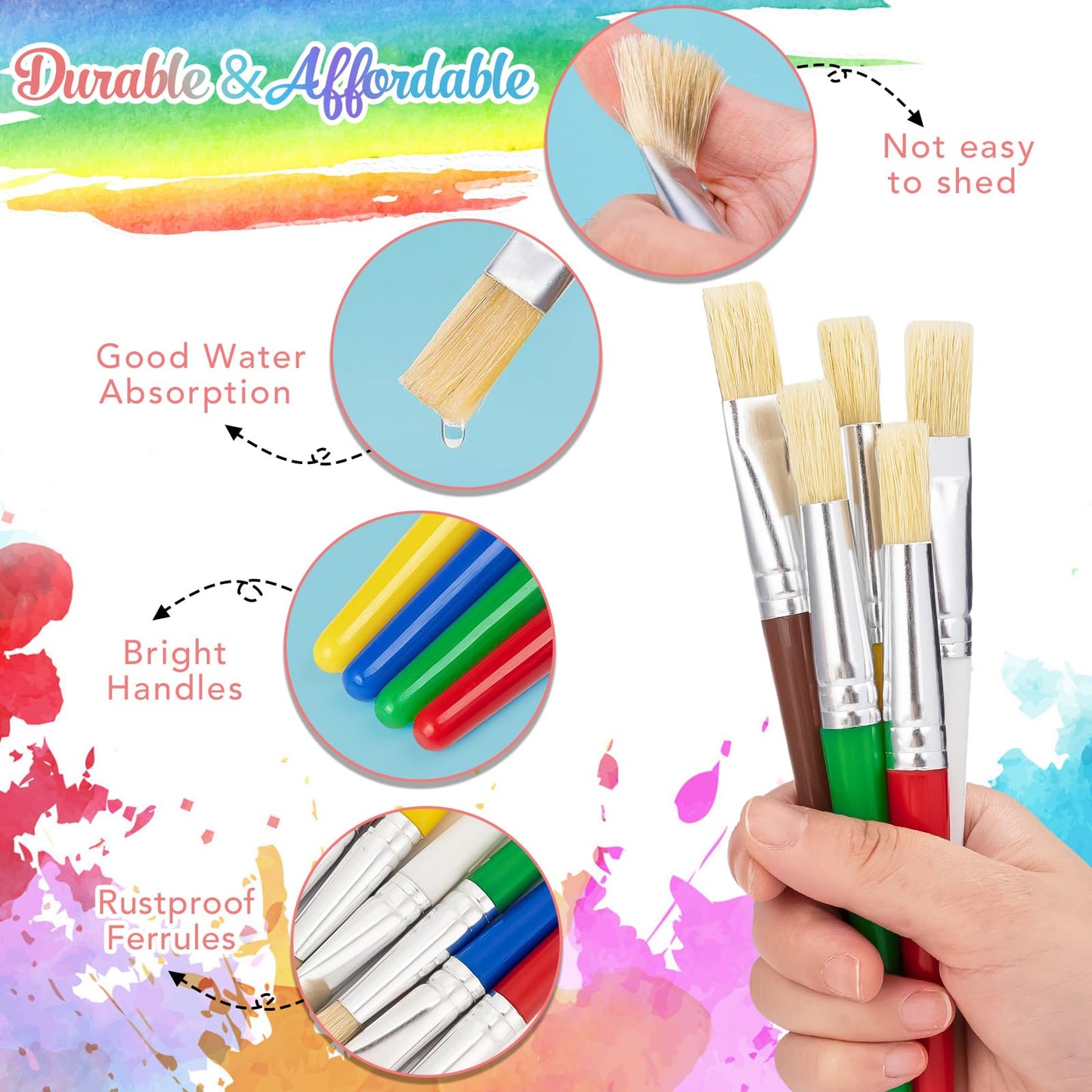 YGAOHF Kids Paint Brushes Set – 10 Large, Washable, Easy-Grip Round & Flat Brushes