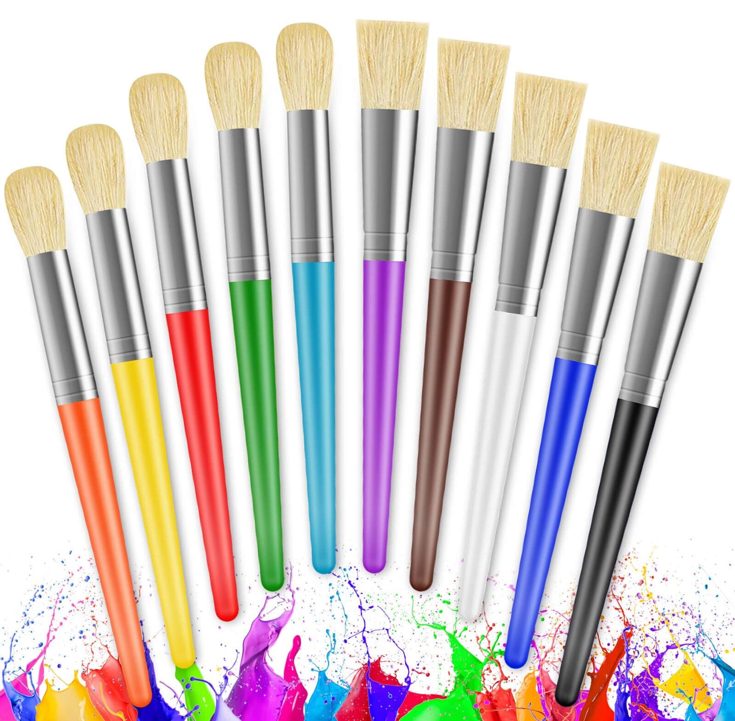 YGAOHF Kids Paint Brushes Set – 10 Large, Washable, Easy-Grip Round & Flat Brushes