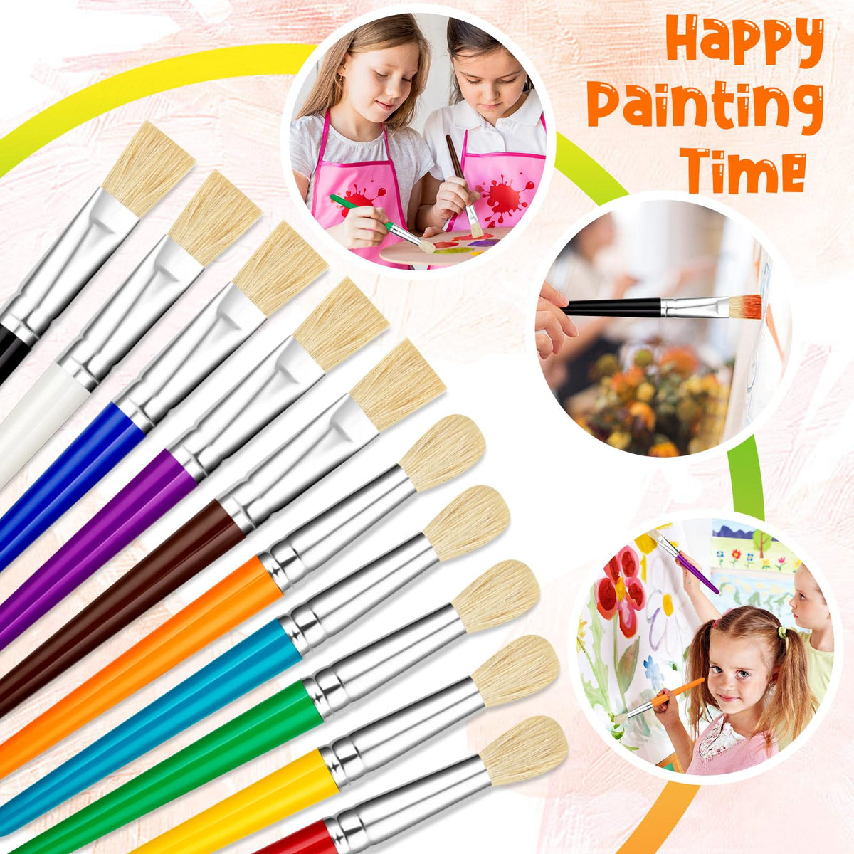 YGAOHF 30 Pcs Kids Paint Brushes Set – Large Round & Flat Preschool Brushes for Acrylic & Washable Paint