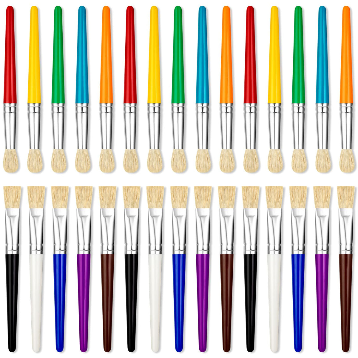 YGAOHF 30 Pcs Kids Paint Brushes Set – Large Round & Flat Preschool Brushes for Acrylic & Washable Paint
