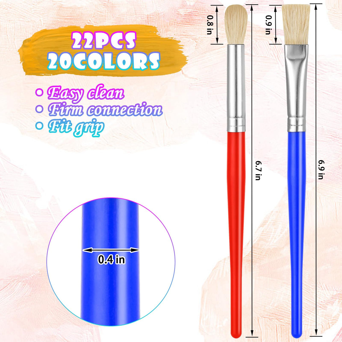 YGAOHF Kids Paintbrushes Set – 22pc Round & Flat Brushes for Washable Paints