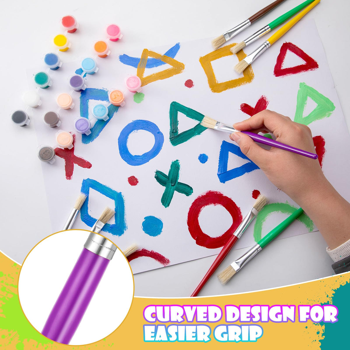 YGAOHF Kids Paintbrushes Set – 22pc Round & Flat Brushes for Washable Paints