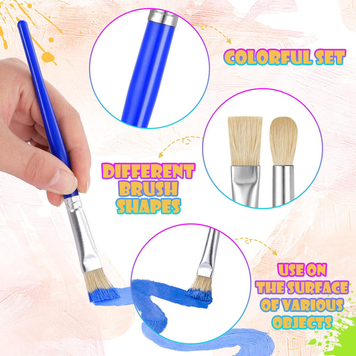 YGAOHF Kids Paintbrushes Set – 22pc Round & Flat Brushes for Washable Paints