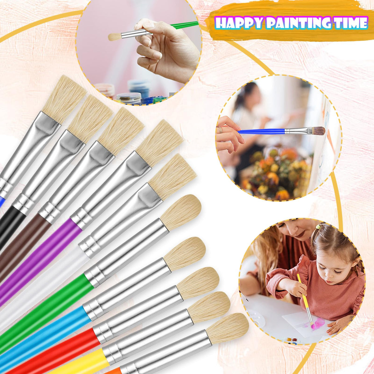 YGAOHF Kids Paintbrushes Set – 22pc Round & Flat Brushes for Washable Paints