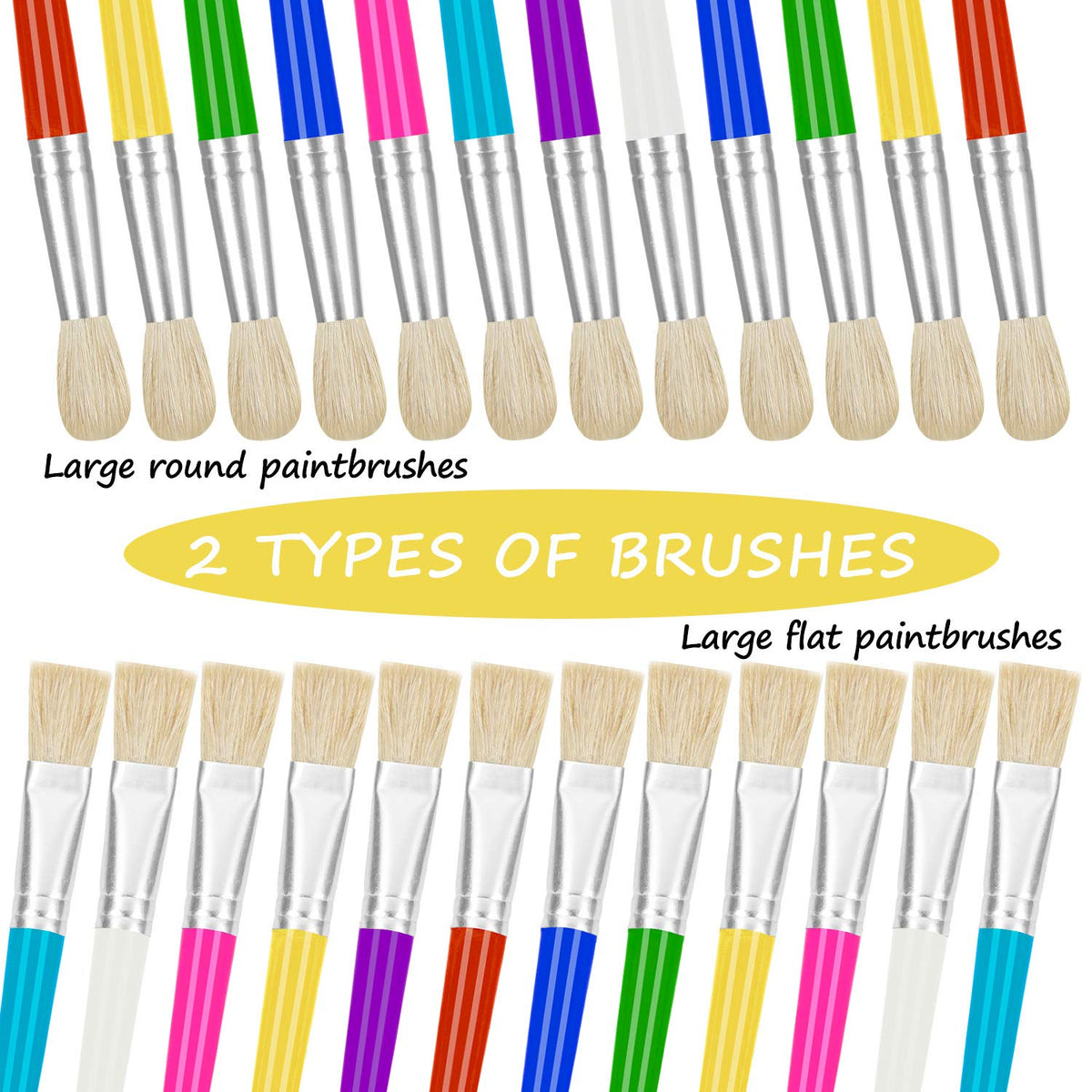 YGAOHF 24-Piece Kids Paint Brush Set – Colorful Round & Flat Brushes, Easy-Grip & Washable