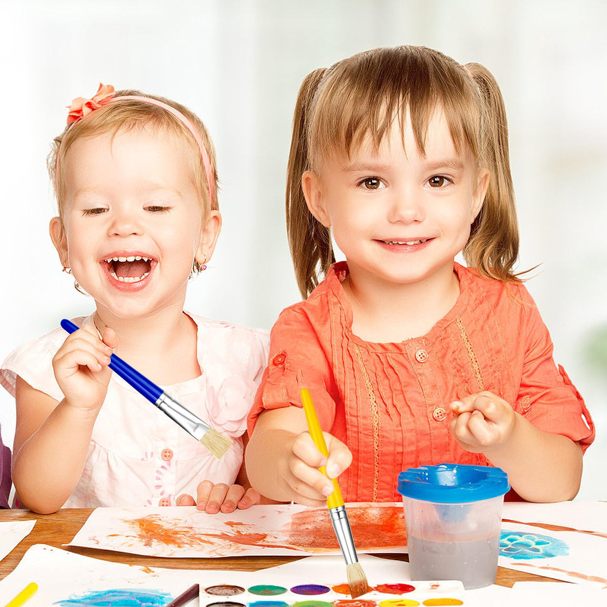 YGAOHF 30 Pcs Kids Paint Brushes Set – Large Round & Flat Preschool Brushes for Acrylic & Washable Paint