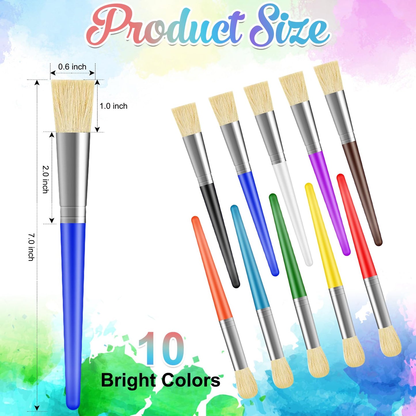YGAOHF Kids Paint Brushes Set – 10 Large, Washable, Easy-Grip Round & Flat Brushes