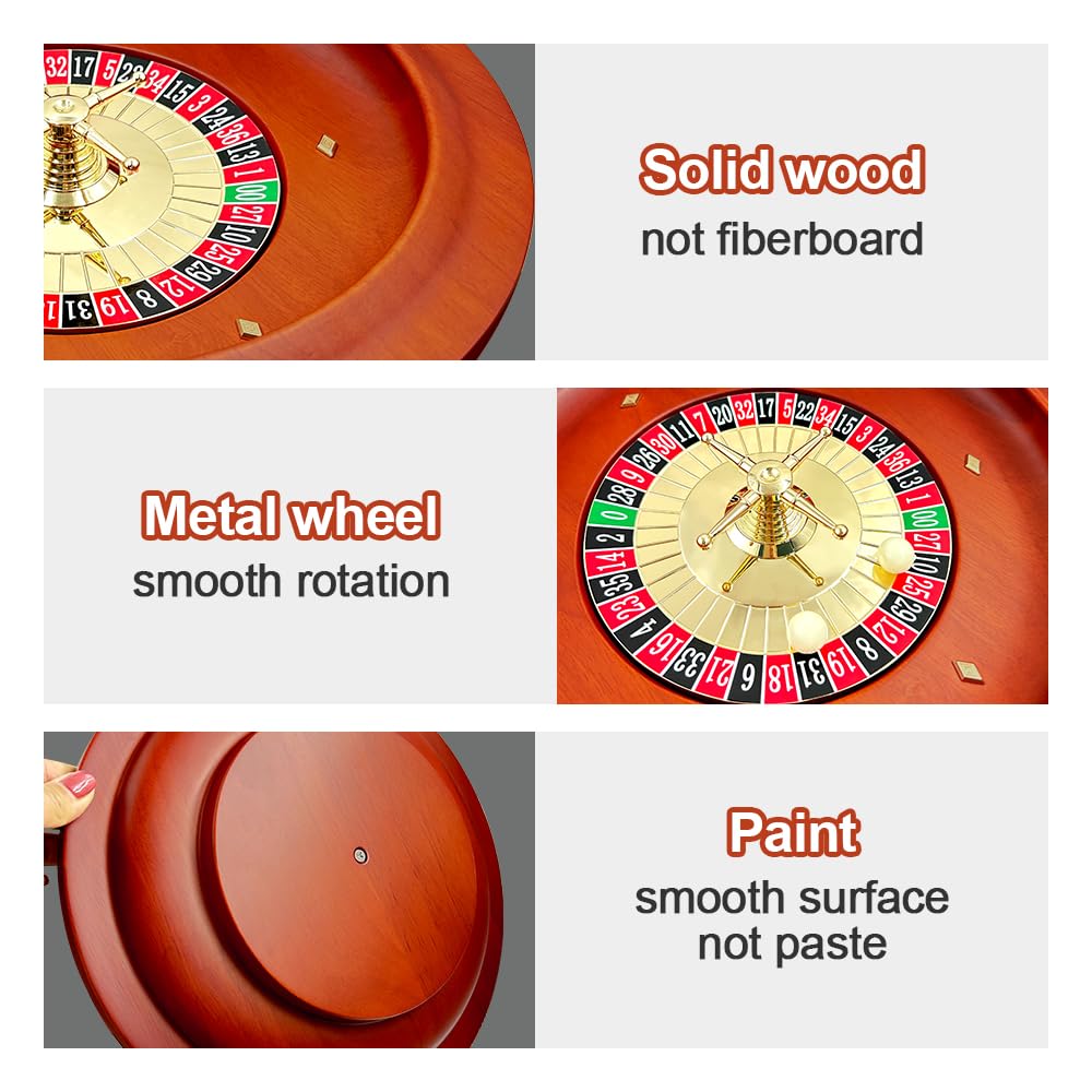 Ygebet 11-Inch Wooden Roulette Wheel | Solid Wood Casino Wheel for Home Game Night