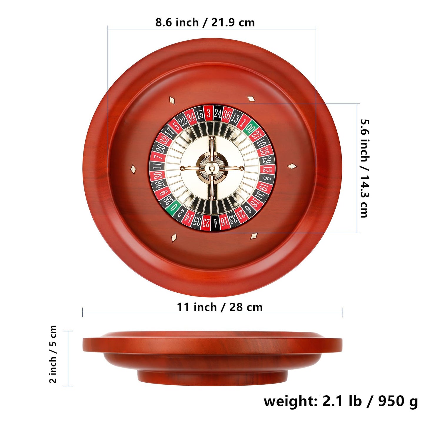 Ygebet 11-Inch Wooden Roulette Wheel | Solid Wood Casino Wheel for Home Game Night