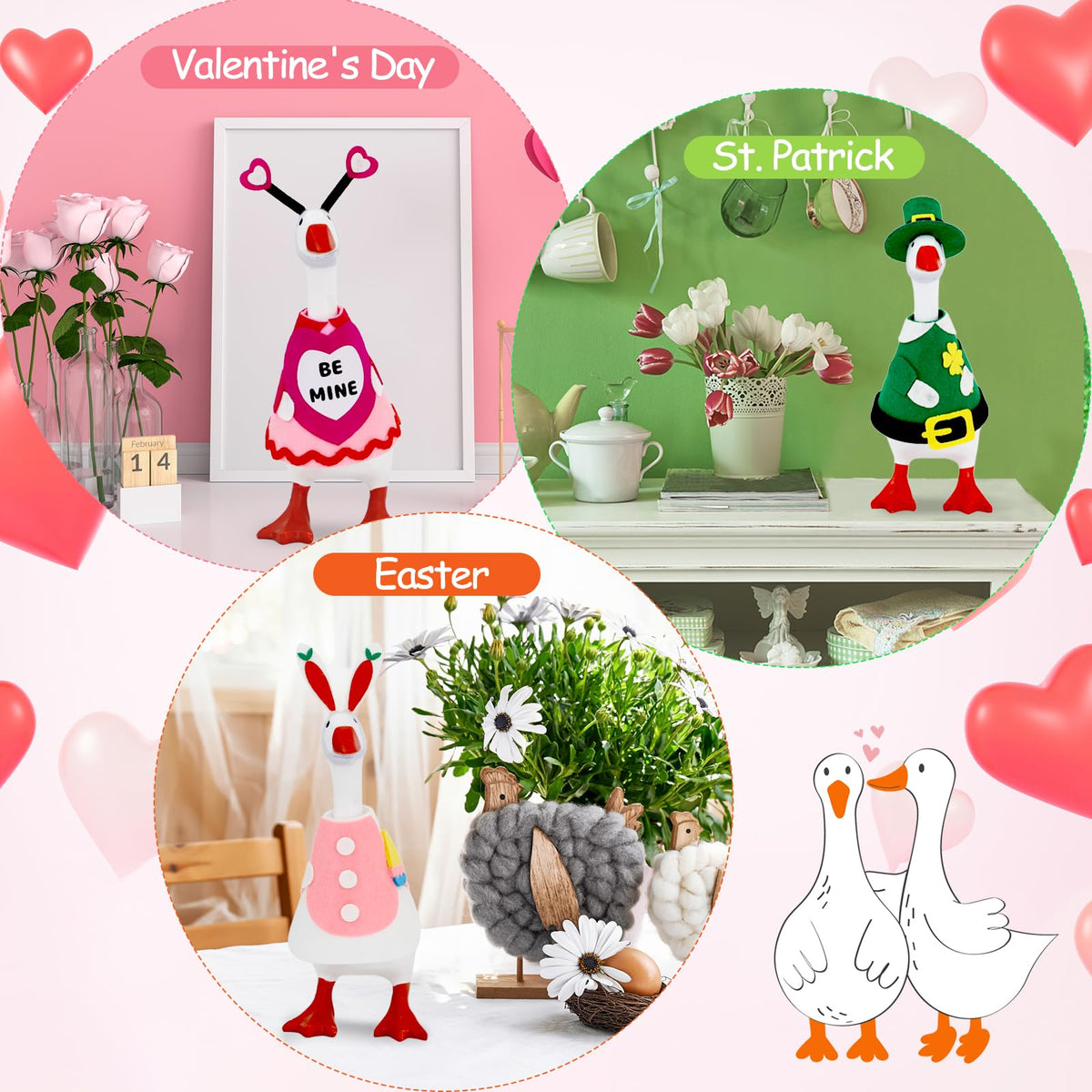 YGEINIT 6-Piece 7-Inch Desk Goose Outfits for Valentine’s, St. Patrick’s Day & Easter Decor