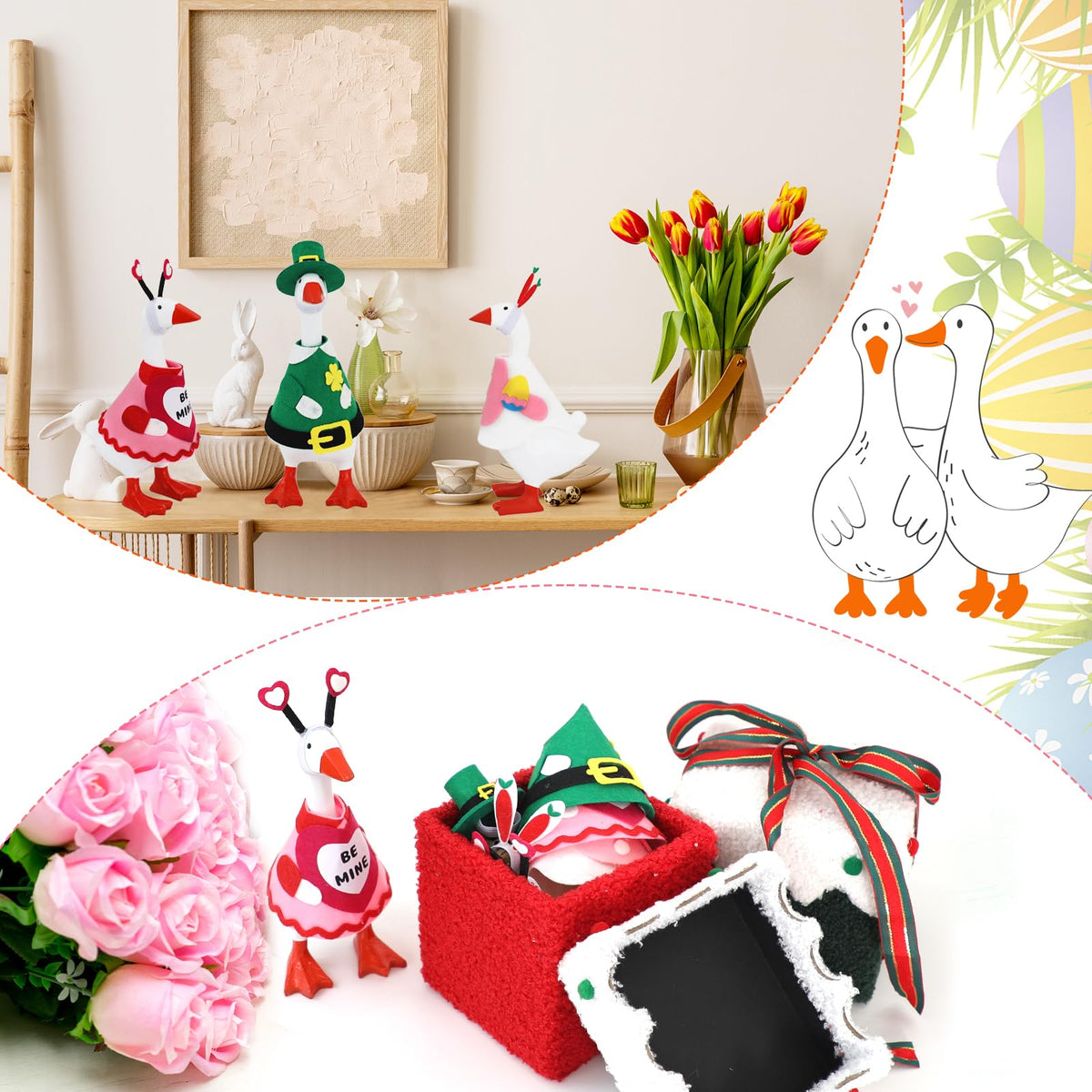 YGEINIT 6-Piece 7-Inch Desk Goose Outfits for Valentine’s, St. Patrick’s Day & Easter Decor
