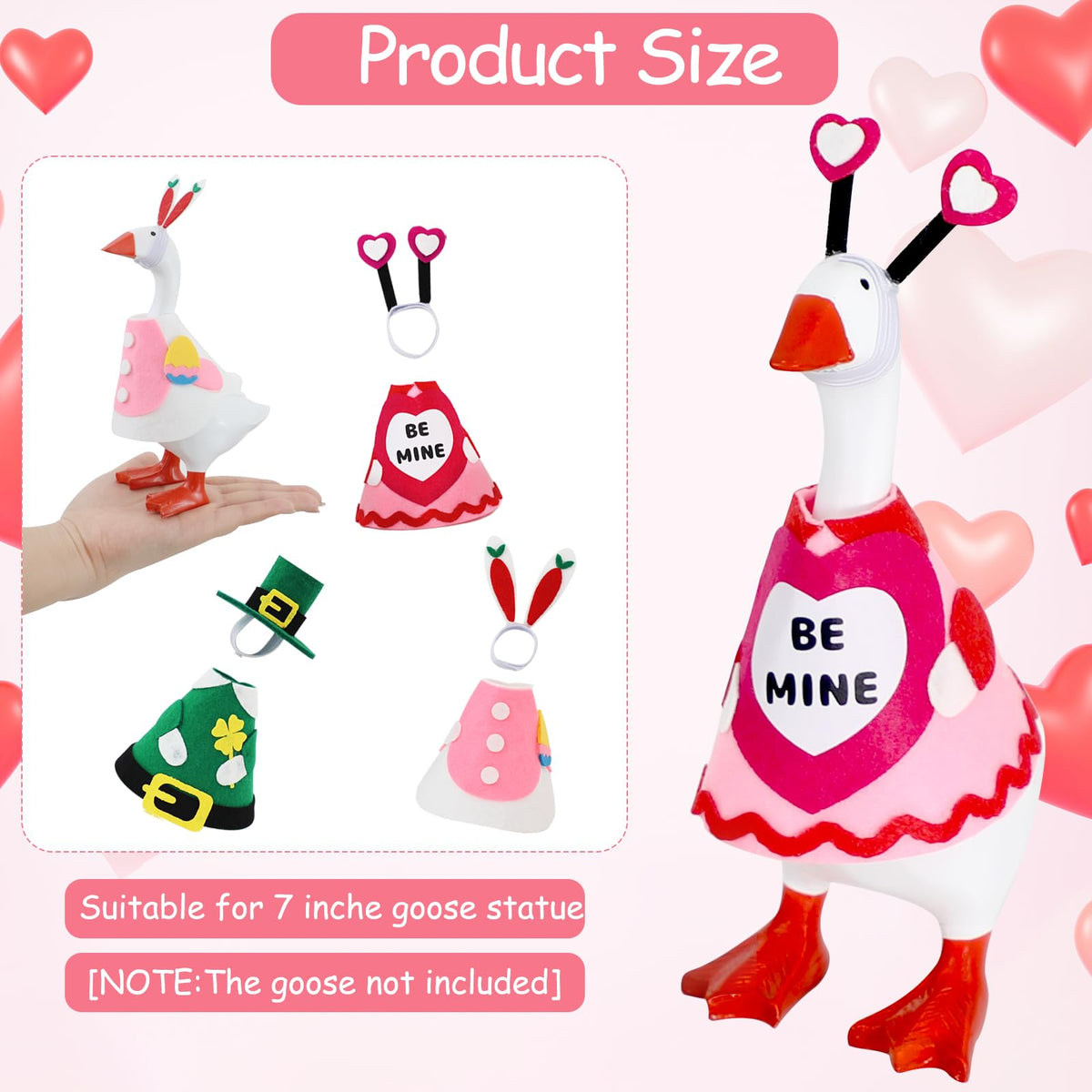 YGEINIT 6-Piece 7-Inch Desk Goose Outfits for Valentine’s, St. Patrick’s Day & Easter Decor