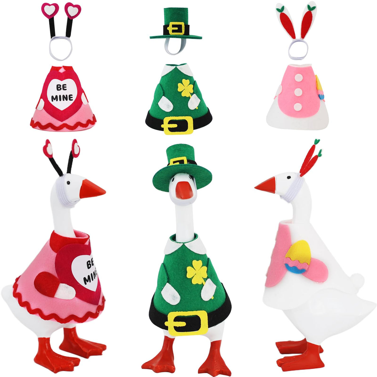 YGEINIT 6-Piece 7-Inch Desk Goose Outfits for Valentine’s, St. Patrick’s Day & Easter Decor