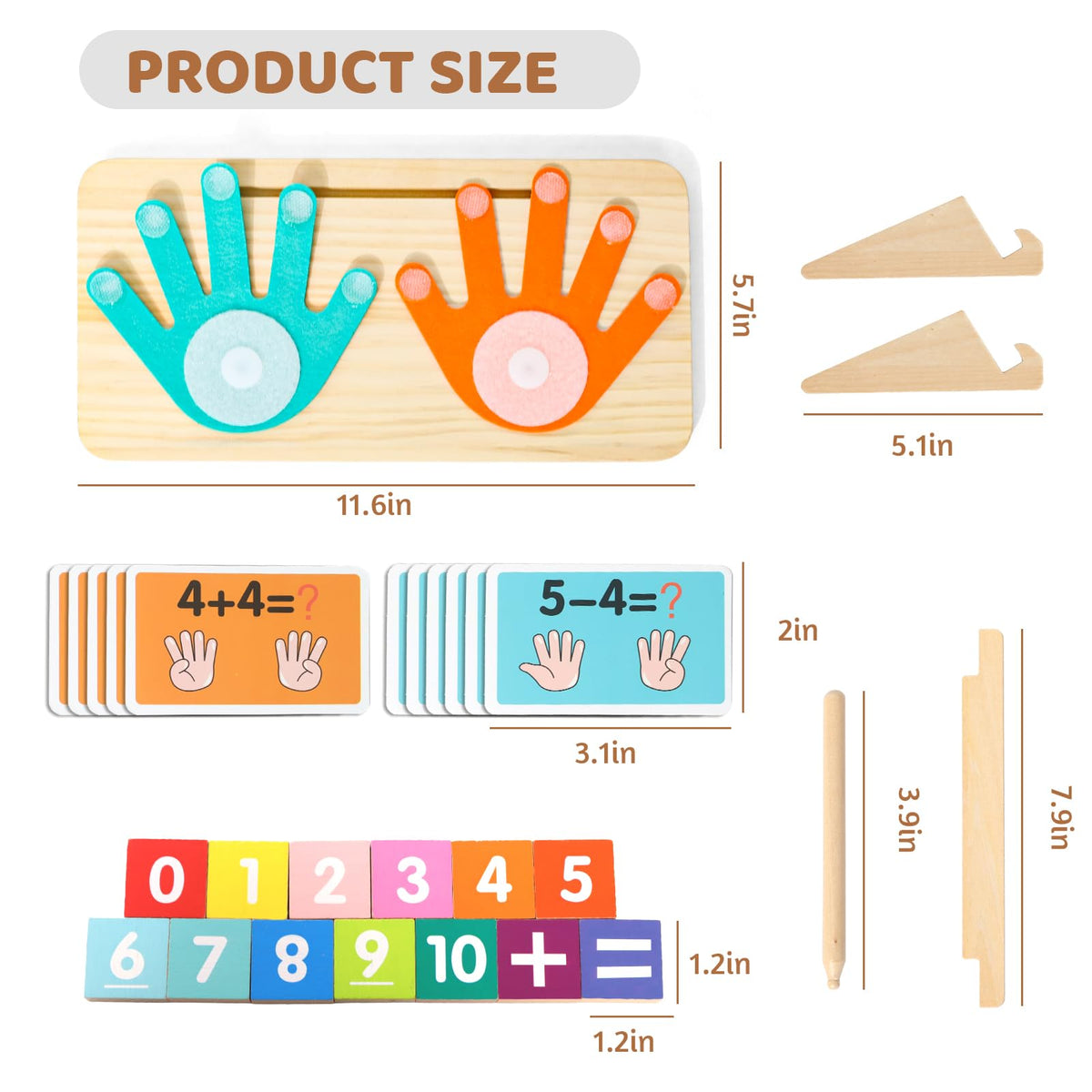 YGJT Montessori Math Learning Toys for Toddlers 2-5 — Double-Sided Board & Number Blocks Set