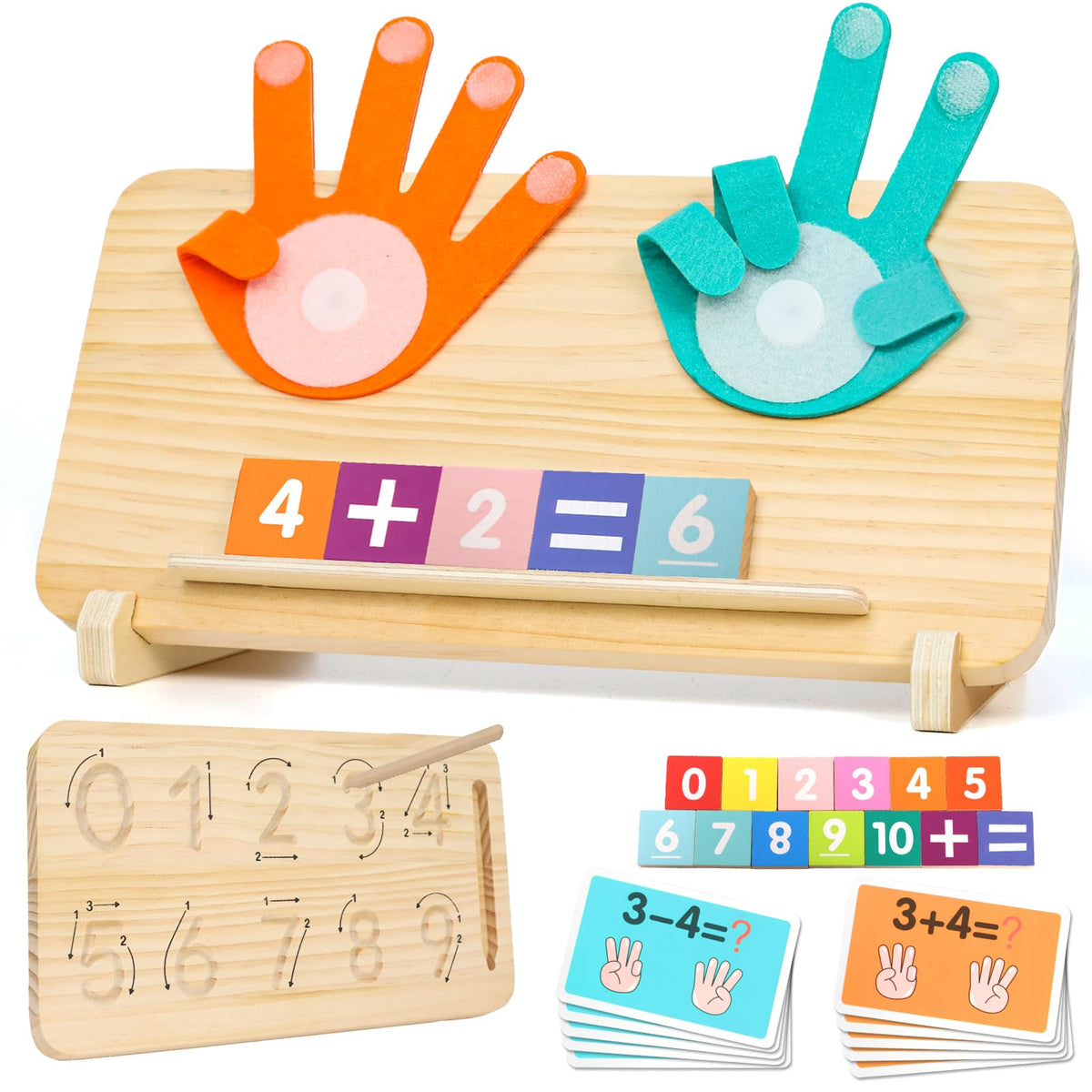 YGJT Montessori Math Learning Toys for Toddlers 2-5 — Double-Sided Board & Number Blocks Set