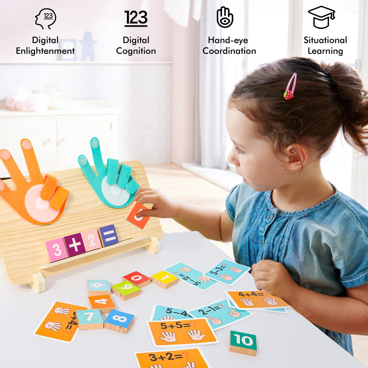 YGJT Montessori Math Learning Toys for Toddlers 2-5 — Double-Sided Board & Number Blocks Set