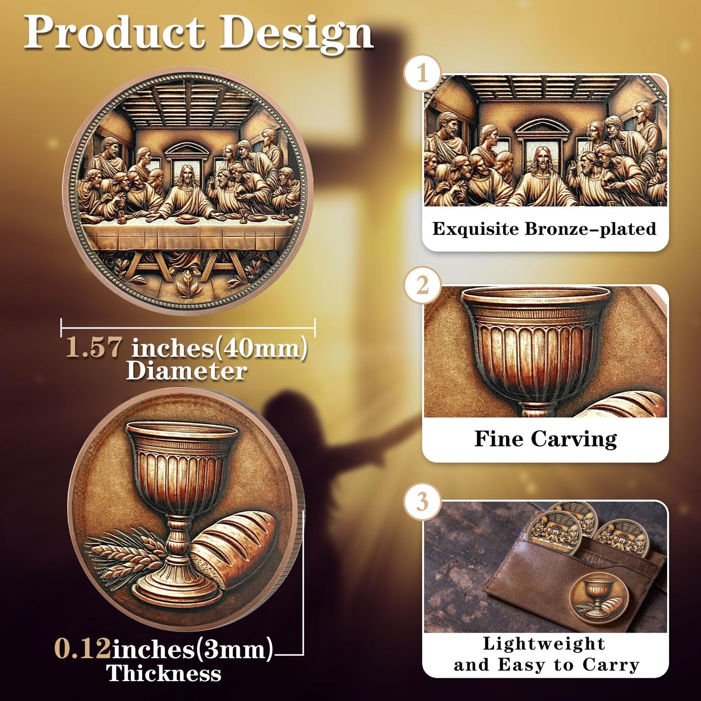 YGLLSSY The Last Supper Coin – Inspirational Jesus Christ Chalice & Bread Design
