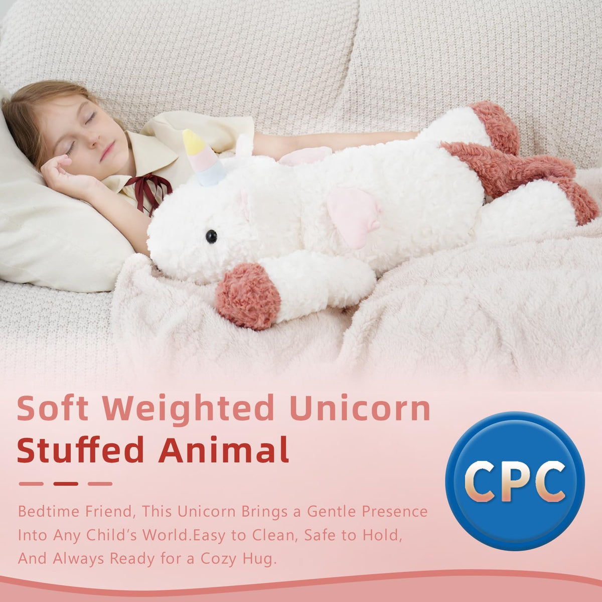 YGZE Weighted Unicorn Stuffed Animal – 24-Inch Plush, 4 lb Calming Toy