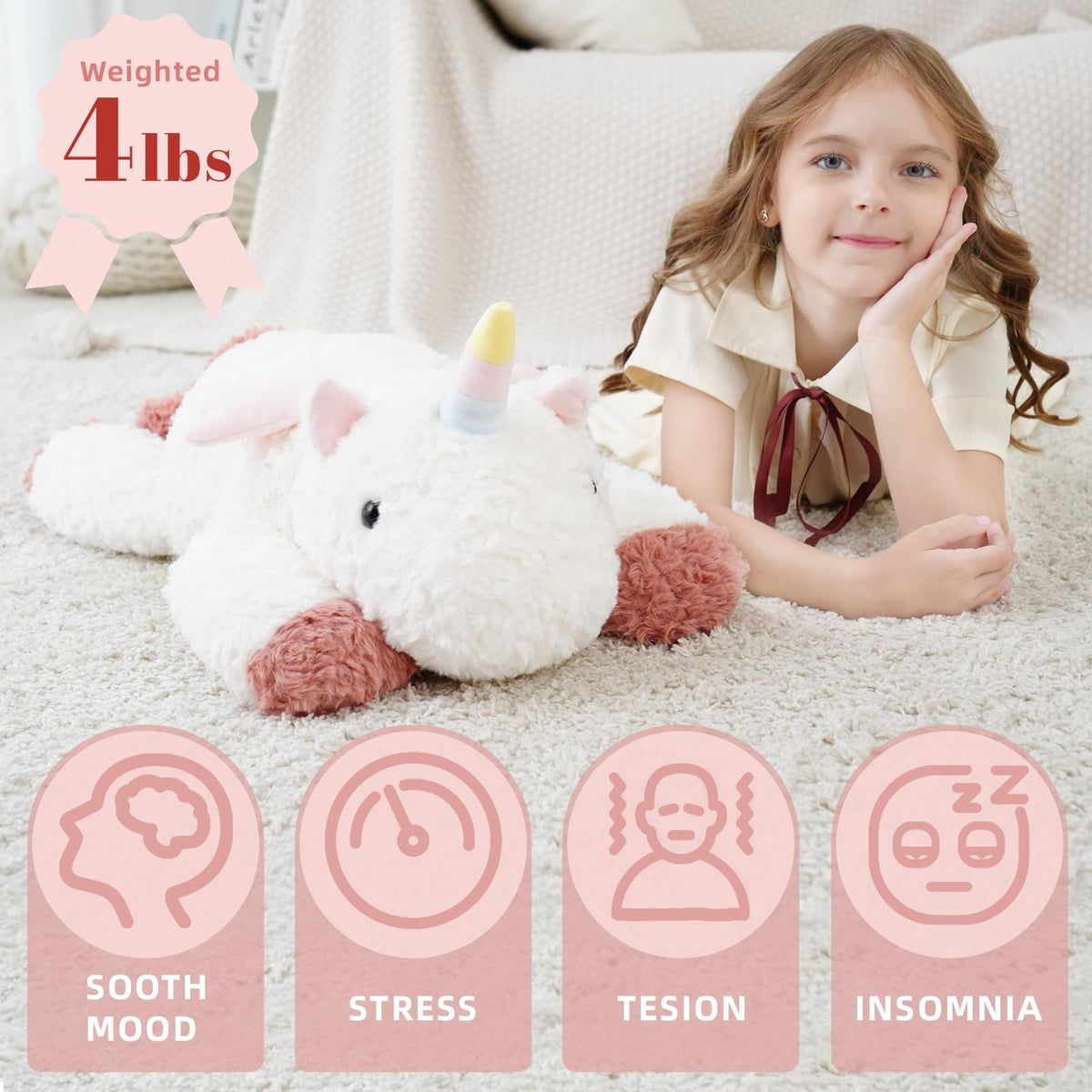YGZE Weighted Unicorn Stuffed Animal – 24-Inch Plush, 4 lb Calming Toy
