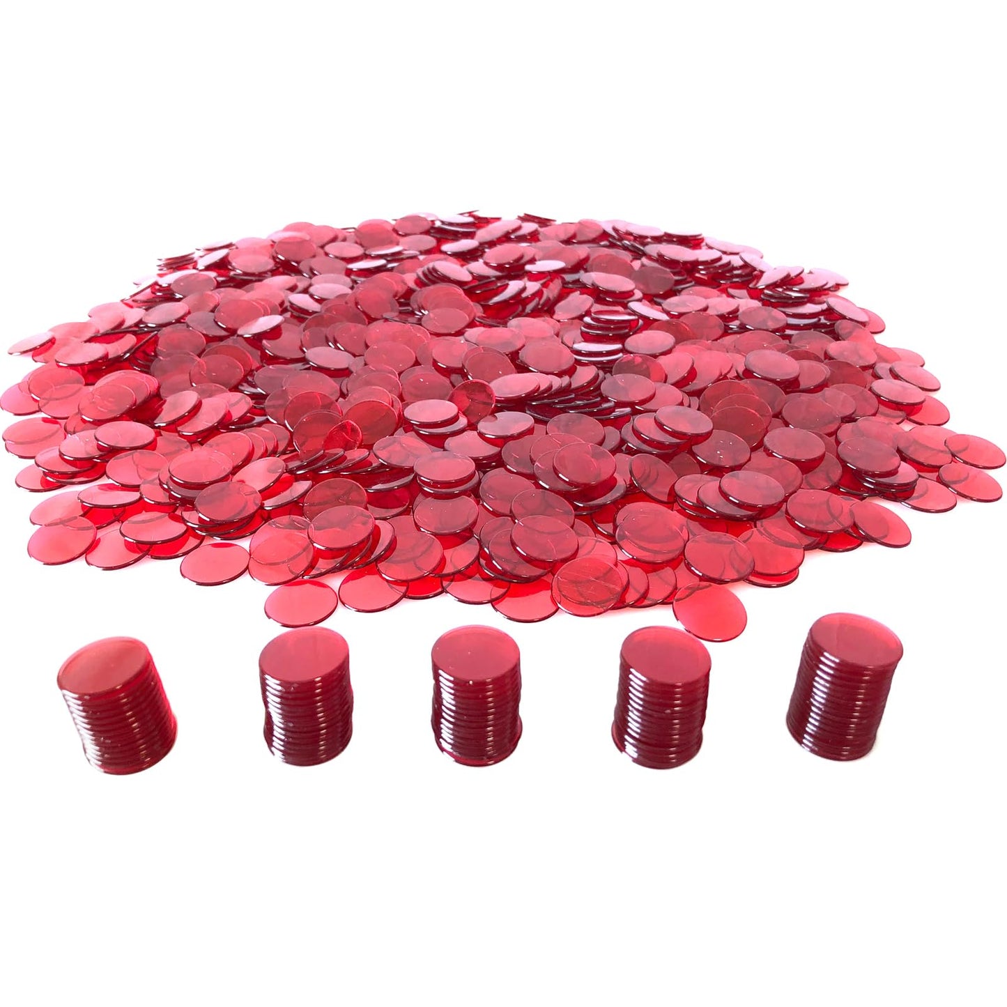 YH Poker 1000 Red Bingo Chips - Durable Plastic Tokens for Bingo, Parties & Classrooms