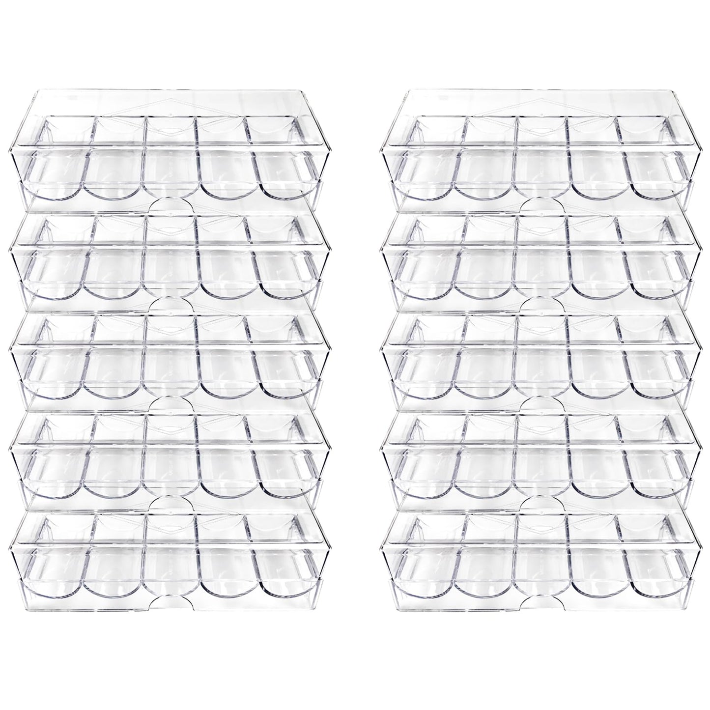 YH Poker Chip Holder Tray Racks – 10-Pack Clear Acrylic Chip Rack Case with Cover | Poker Table Accessories