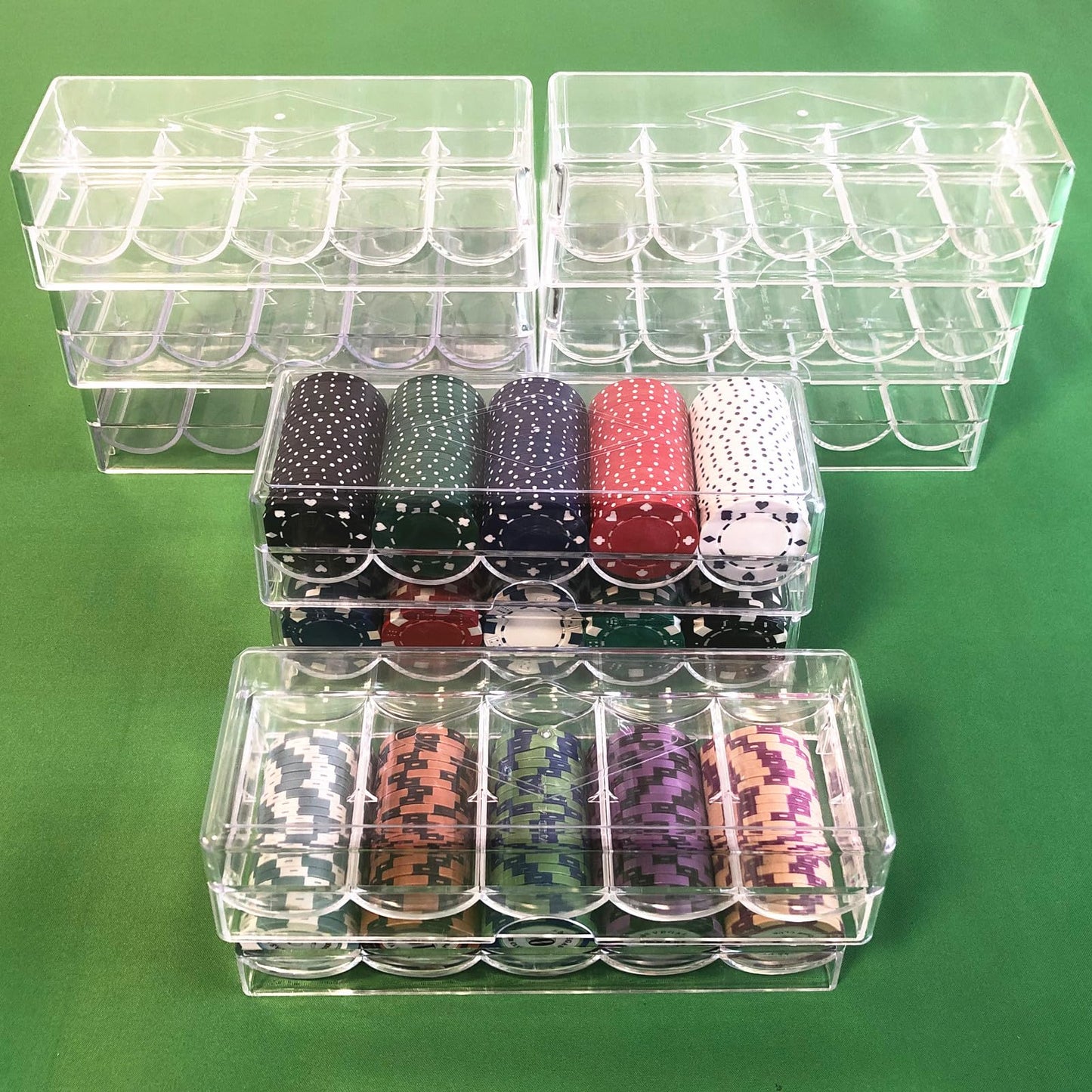 YH Poker Chip Holder Tray Racks – 10-Pack Clear Acrylic Chip Rack Case with Cover | Poker Table Accessories