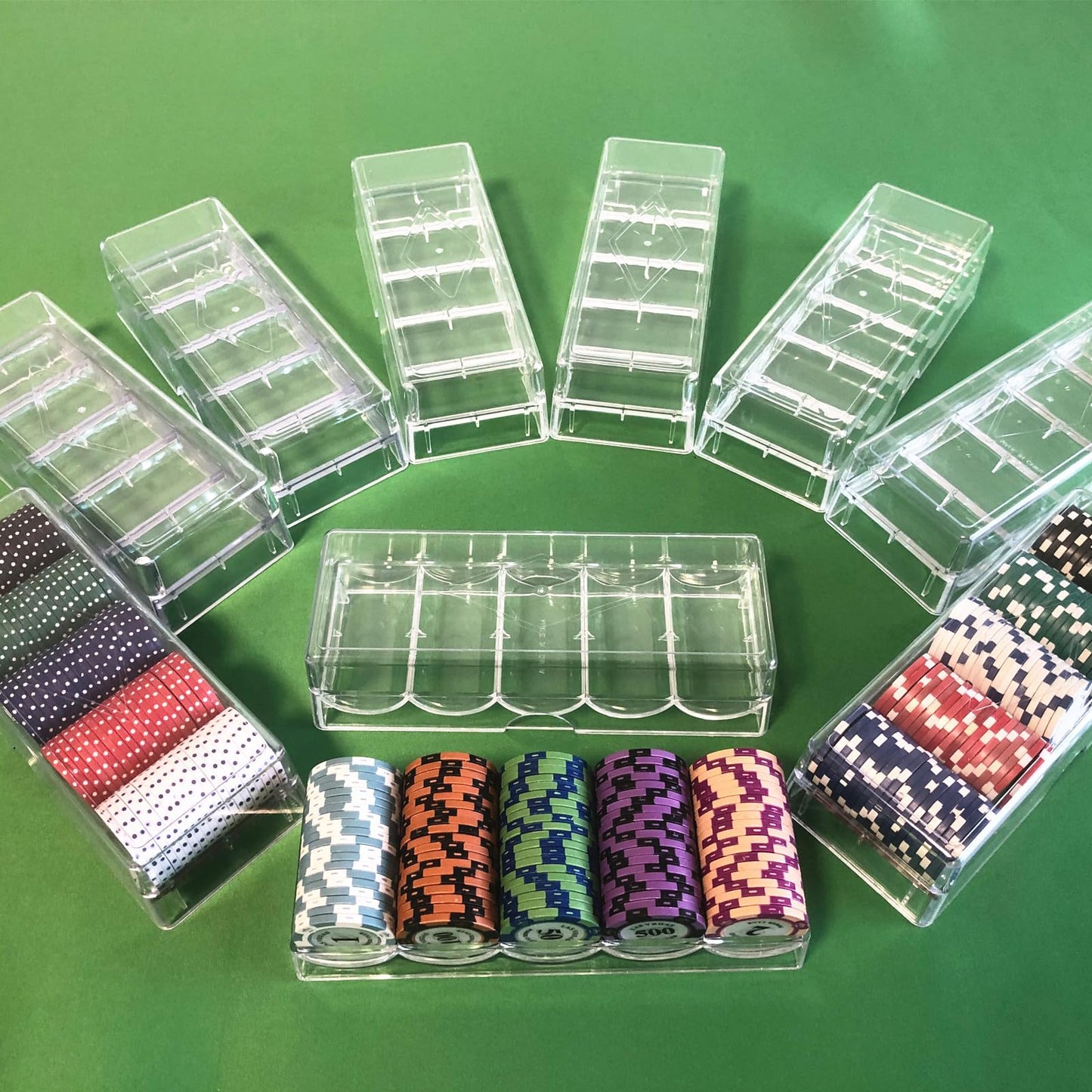 YH Poker Chip Holder Tray Racks – 10-Pack Clear Acrylic Chip Rack Case with Cover | Poker Table Accessories