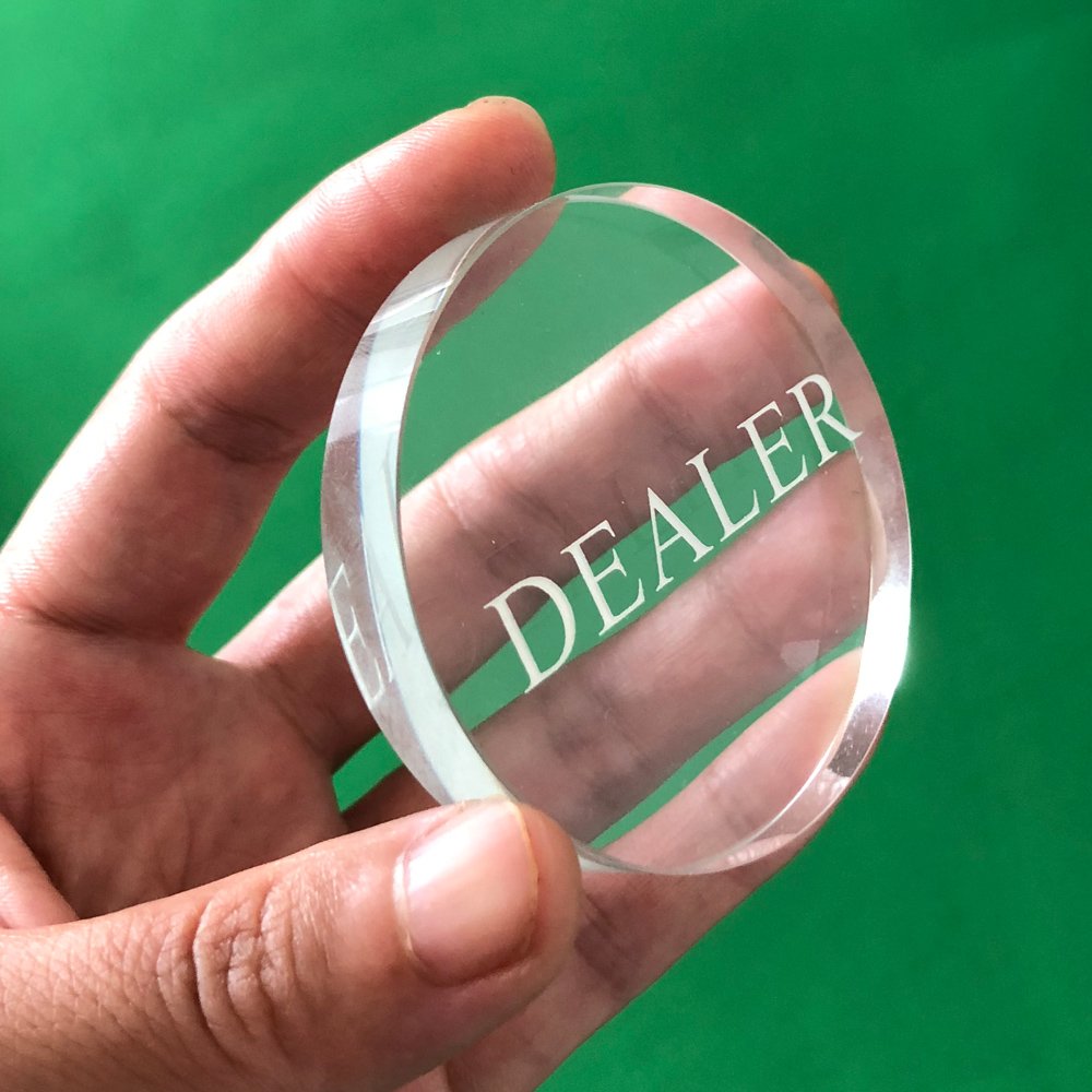 YH Poker Transparent Dealer Button — Crystal Glass, 2.22 Inch for Tournaments and Casino Games