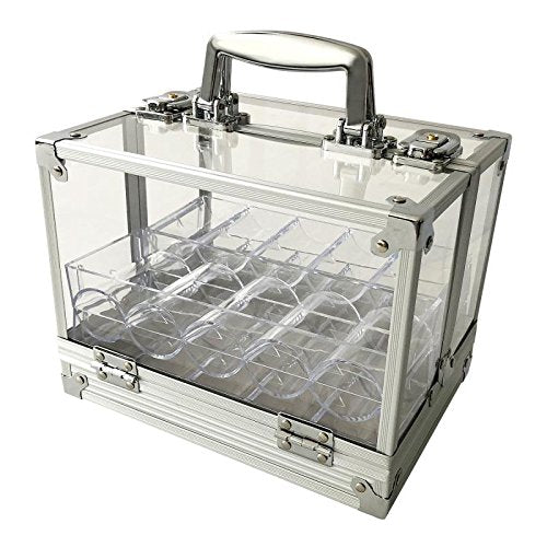 YH Poker Yuanhe 600-Chip Clear Acrylic Poker Chip Carrier – Locking, Includes 6 Racks