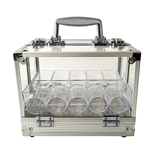 YH Poker Yuanhe 600-Chip Clear Acrylic Poker Chip Carrier – Locking, Includes 6 Racks