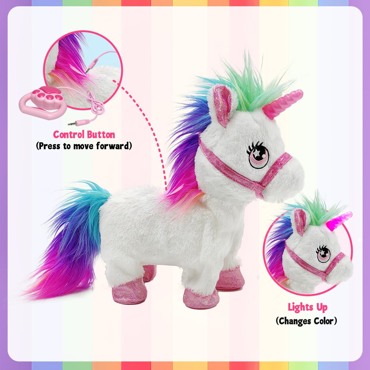 YH YUHUNG Interactive Unicorn Toy with Leash Remote — Walks, Sits, Eats, and Light-Up Horn