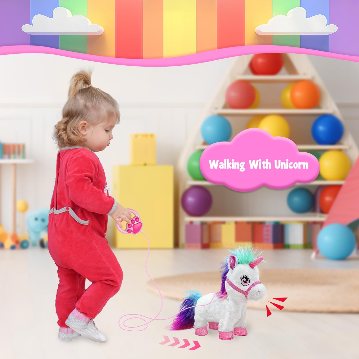 YH YUHUNG Interactive Unicorn Toy with Leash Remote — Walks, Sits, Eats, and Light-Up Horn