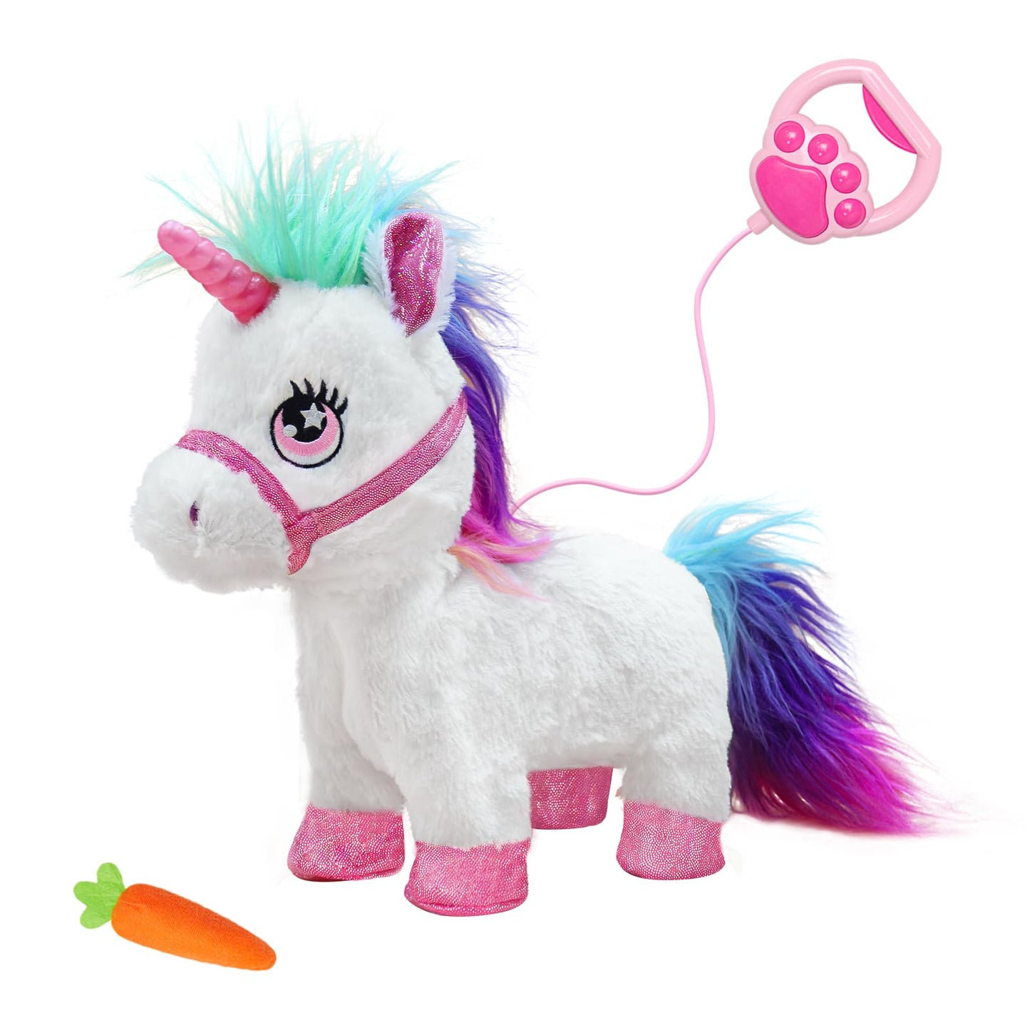 YH YUHUNG Interactive Unicorn Toy with Leash Remote — Walks, Sits, Eats, and Light-Up Horn